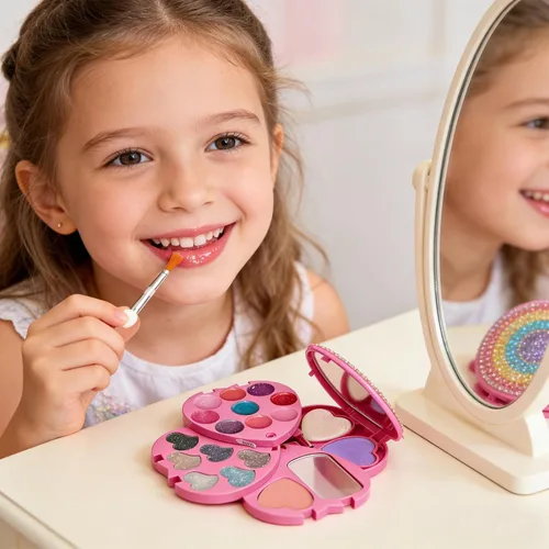 Vista 6 de Mebtmel Kit de maquillaje en forma de corazón para niños, real, no tóxico, lavable para niñas y niños