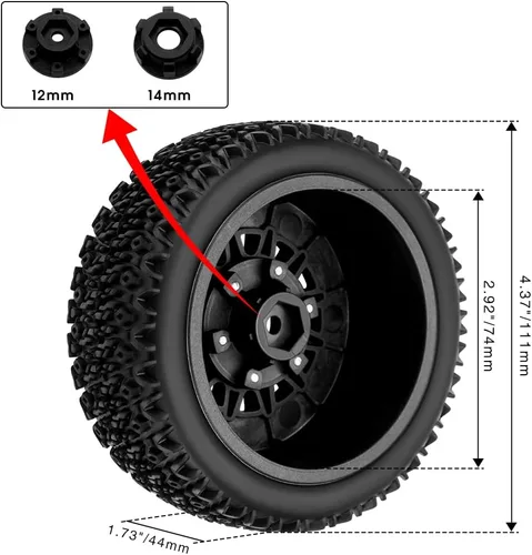 Vista 3 de GLOBACT Ruedas y neumáticos hexagonales RC de 0.472 in/0.551 in 1/10 RC para Arrma Senton Fury Slash Axial Losi Redcat Rc4wd Hex Reemplazo Negro