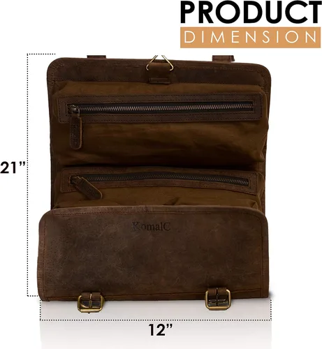 Vista 3 de KomalC Neceser Colgante de Cuero de Búfalo Premium para Viaje Kit Dopp
