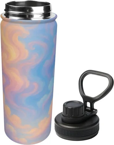 Vista 2 de Colorful Clouds Printed Insulated Water Bottle, 18oz Stainless Steel Funny Travel Mug, Leakproof Hot & Cold for Sports, Gym, Hiking