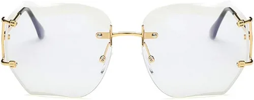Vista 2 de lentes de sol sin montura de tamaño grande con lentes transparentes para mujer.