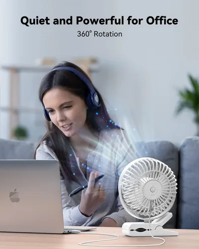Vista 6 de GEHEN Ventilador pequeño de clip, ventilador de 3 velocidades con fuerte flujo de aire, ventilador de clip y escritorio alimentado por USB