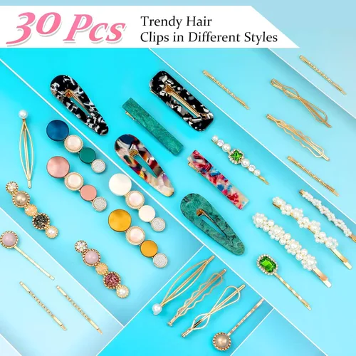 Vista 3 de 30 pasadores de resina acrílica, pasadores cridoz y pinzas para el cabello de perlas para mujeres, accesorios para el cabello con flequillos