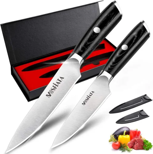 Vista 15 de MOSFiATA - Cuchillo de chef de 10 pulgadas súper afilado, cuchillo de cocina profesional con protector de dedos en caja de regalo, cuchillo