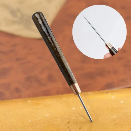 Vista 4 de Herramienta de punzón de mango de madera, 2 piezas para perforadora de cuero, costura y reparación de artesanía de cuero Metal Needle, Wooden