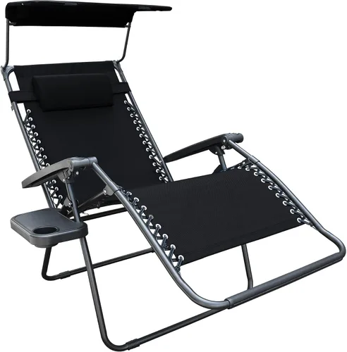 Vista 4 de Jeco Silla de gravedad cero de gran tamaño con sombrilla y bandeja de bebidas - Negro