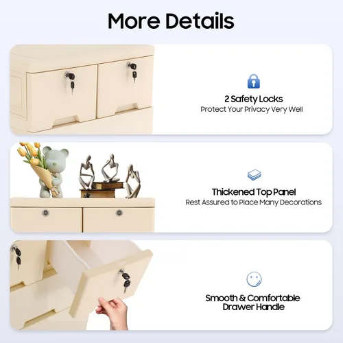 Vista 3 de LOYALHEARTDY Cómoda de plástico con 6 cajones, organizador alto para sala de juegos, muebles, 5 ruedas, 2 cerraduras, capacidad de carga de 66