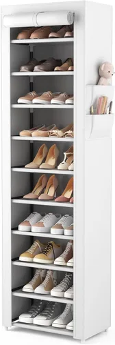 Vista 13 de VTRIN - Zapatero alto, organizador estrecho y vertical para armario o recibidor, 10 niveles, cubierta no tejida, contiene 20-22 pares de zapatos