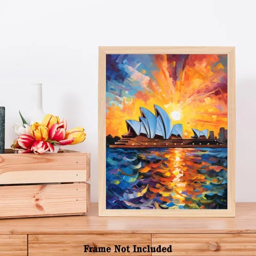 Vista 7 de Bestbuddy Pet 11X14 noche estrellada sin marco Ópera de Sydney Australia Skyline Landmark World Travel pintura al óleo impresión artística póster
