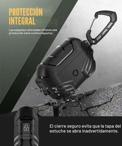 Vista 3 de MOBOSI Funda para AirPods Pro 2 con cerradura, compatible con funda Airpod Pro de 2ª/1ª generación, funda protectora de grado militar con kit