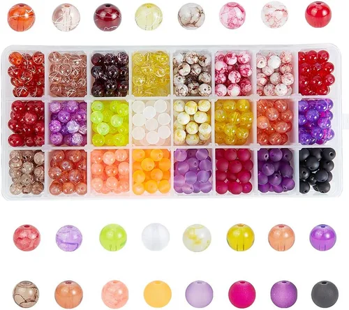 Vista 13 de 1080 cuentas de vidrio de 0.315 pulgadas (0.315 in), 24 colores negros, cuentas redondas de cristal de cristal, rosario de mármol, cuentas sueltas