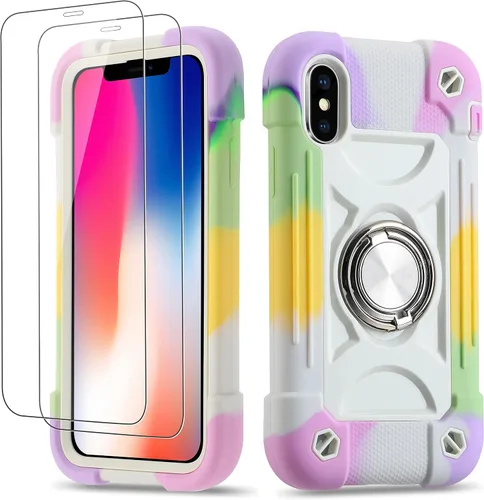 Vista 63 de Funda para iPhone Se3/iPhone Se2, iPhone 6/6S, iPhone 7/iPhone 8 de 4.7 pulgadas con soporte de anillo, con 2 protectores de pantalla resistentes