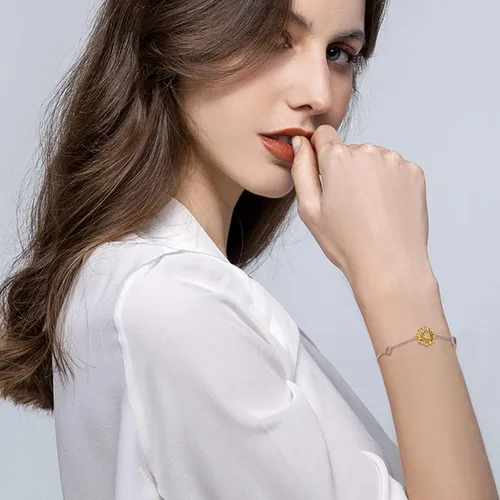 Vista 5 de SNZM Pulseras para mujer de plata de ley 925 con diseño de girasol, cadena ajustable con dije de corazón, eslabones de cumpleaños, joyería