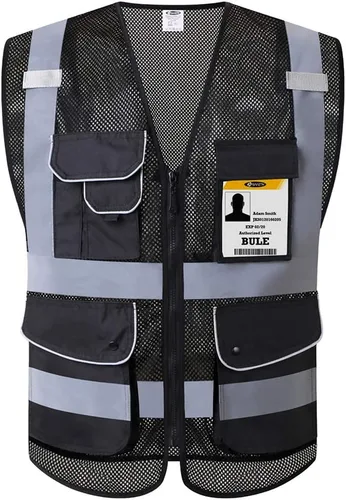 Vista 36 de JKSafety Chaleco de seguridad frontal con cremallera de alta visibilidad Clase 2 de 9 bolsillos con tiras reflectantes, cumple con las normas