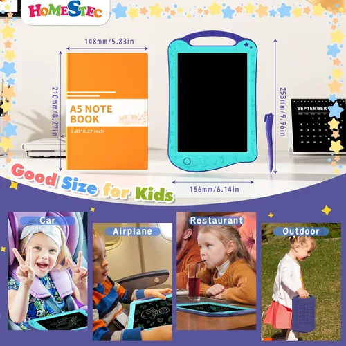 Vista 6 de [Certificado por ClimatePartner] HOMESTEC Astrodraw - Bloc de dibujo LCD colorido para niños, tablero de garabatos para niños de 3, 4, 5, 6 años