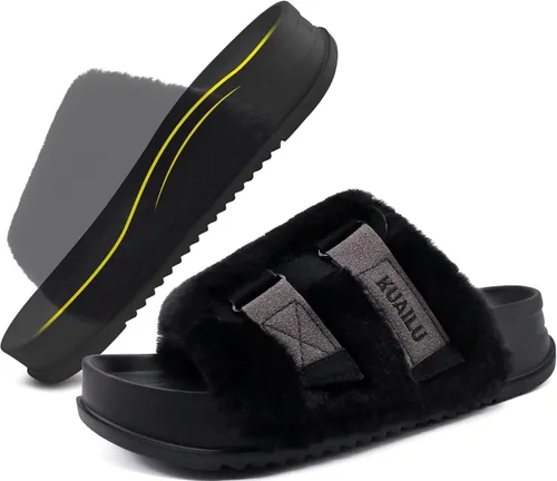 Vista 22 de KuaiLu Pantuflas ortopédicas para mujer con soporte de arco, sandalias acolchadas suaves para mujer, sandalias de moda con punta abierta, de piel