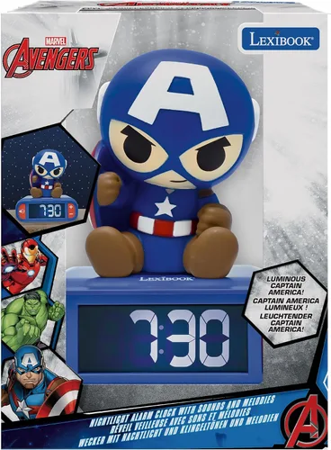 Vista 5 de LEXiBOOK, Vengadores de Marvel, Reloj despertador con luz nocturna de Los Vengadores, Sonidos y melodías, Pantalla LCD retroiluminada, Luminoso