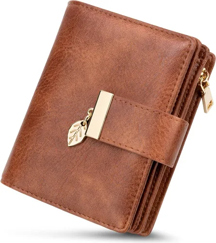 Vista 12 de HUANLANG Carteras pequeñas para mujer, con bloqueo Rfid, de cuero, plegable, tarjetero para tarjetas de crédito, cartera para mujer, bolsillo