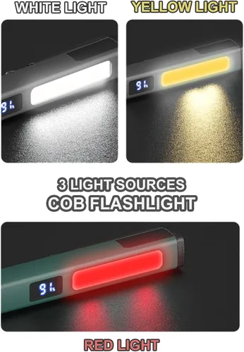 Vista 2 de Linterna recargable de lápiz pequeña con luz de trabajo COB, linterna de bolsillo LED portátil, linternas brillantes para el hogar, automóvil