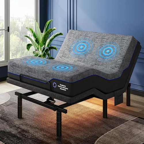 Vista 16 de Pipishell Base de cama ajustable individual XL y colchón de espuma viscoelástica de 14 pulgadas con masaje, base de cama eléctrica con espuma