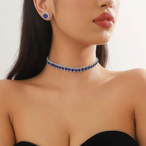 Vista 2 de Paxuan Collar de gargantilla nupcial de cristal de diamantes de imitación para mujer