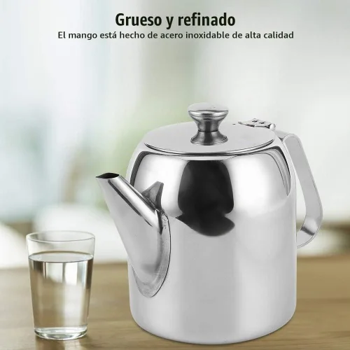 Vista 6 de Cafetera, tetera de acero inoxidable de grado alimenticio, tetera de té de boquilla corta, olla de agua redonda duradera para restaurante, hogar