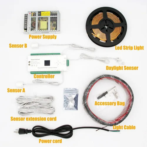 Vista 6 de Kit de Iluminación LED para Escaleras Activado por Movimiento con Sensor de Luz Diurna SSL-5616, Soporta hasta 16 Escalones × Tiras de Luces LED COB