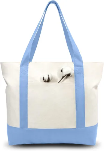 Vista 28 de TOPDesign Paquete de 1 bolsa de lona con bolsillo externo, bolsa de compras reutilizable para comestibles, cierre de cremallera superior, artículos