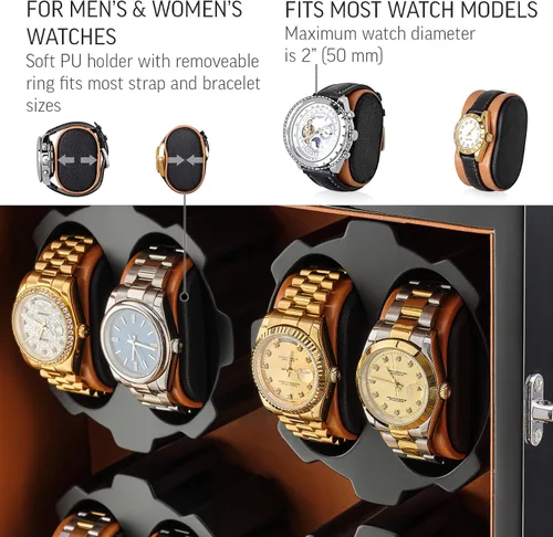 Vista 4 de Enrollador de 8 relojes con retroiluminación LED y 5 cajones de almacenamiento de relojes