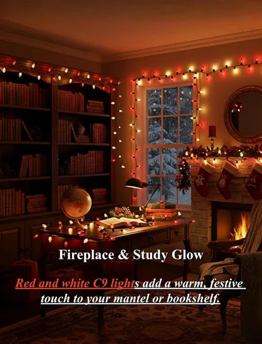 Vista 6 de Luces de Navidad C9 rojas y blancas de 25 pies, cadena de luces de Navidad C9 impermeables con 26 bombillas rojas y blancas, luces de Navidad