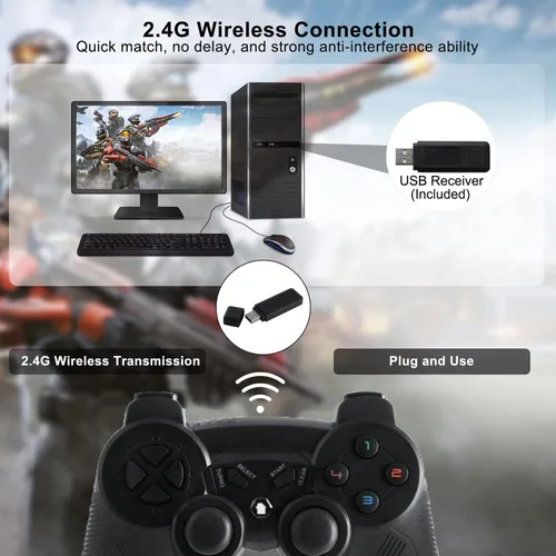 Vista 6 de Controlador de juego inalámbrico para Windows PCRaspberry PiPS3 Gamepad recargable para juegos Joystick portátil Joypad para computadora
