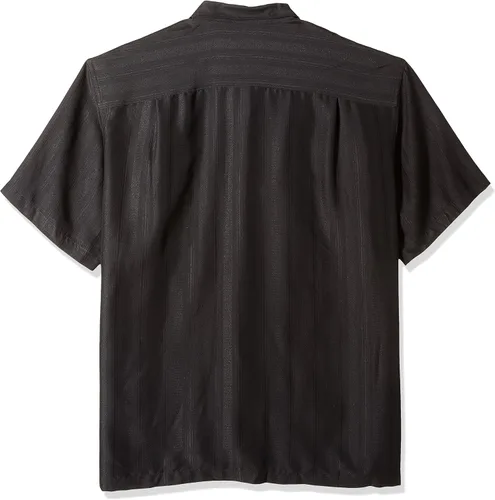 Vista 2 de Van Heusen Camisa de manga corta para hombre, con botones y rayas, de poliéster y rayón