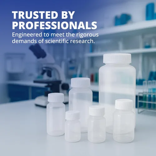 Vista 5 de United Scientific™ Recipientes de muestras de boca ancha con tapas, 1.0 fl oz, paquete de 12 1 oz Plastic Bottles, Autoclavable Laboratory Grade