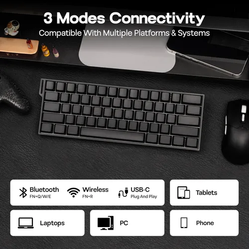 Vista 5 de MechLands Aula Mini60 HE PRO Wireless Hall Effect Gaming Keyboard, 4000mAh, SOCD & DKS, Magnetic Keyboard with Fast Trigger, Adjustable Actuation