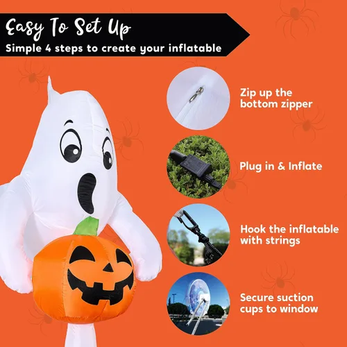 Vista 6 de Joiedomi Fantasma y calabaza inflables de Halloween de 6 pies, decoración de ventana inflable para exteriores con luces LED, bonita decoración