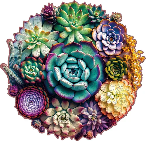 Vista 12 de Mys Aurora - Rompecabezas de madera para adultos, diseño de cactus y flores, 200 piezas