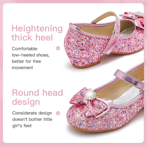 Vista 3 de Furdeour Zapatos de vestir para niñas, Mary Jane, boda, flores, damas de honor, tacones con purpurina, zapatos de princesa para niños pequeños