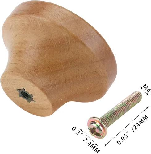 Vista 4 de 6 piezas de tiradores redondos de madera con orificio único para cajones, pomos de gabinete de 1.56" con un orificio, accesorios de hardware