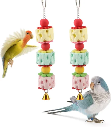 Vista 8 de Wontee Bird - Juguete masticable de calcio para loros (pequeño de 5.5 pulgadas) Minerals, colorful, trimming and cleaning bird beaks, hours of