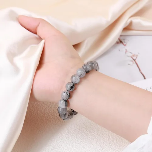 Vista 5 de ZPMMPZ Pulsera de turmalina para hombres y mujeres, 19 cuentas de piedra natural, pulsera de cristal de turmalina, regalos para aliviar el estrés
