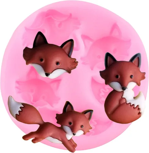 Vista 6 de Mujiang Moldes de silicona para fondant de animales del bosque, gatos, perros, zorros, ardillas, erizo, búho, pájaro, caramelo, para decoración