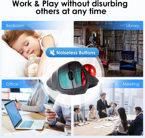 Vista 4 de SANWA Ratón de Trackball inalámbrico 2.4G, ratón óptico ergonómico, botones silenciosos programables, receptor USB-A y tipo C, control de pulgar, 4