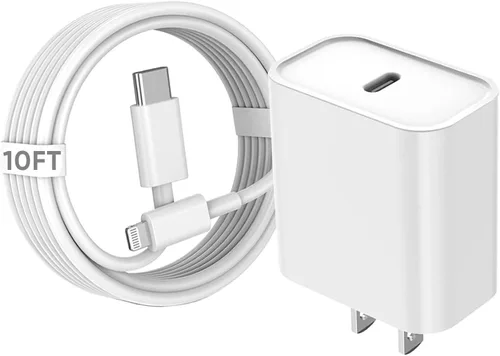 Vista 4 de Cargador rápido para iPhone, [certificado MFi] Bloque de carga rápida USB C de 20 W con cable de Tipo-C a Lightning de 10 pies, carga súper rápida