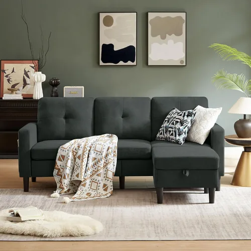 Vista 6 de Sofá Seccional Sofás para Sala de Estar, Sofás Seccionales Modulares de 3 Asientos en Forma de L con Almacenamiento y Chaise Reversible, Tela