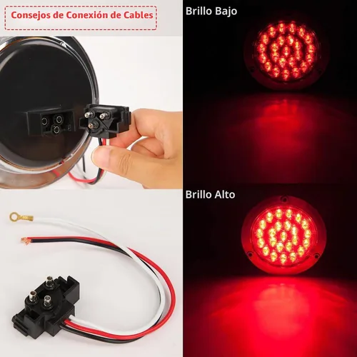 Vista 3 de NEW SUN Luces traseras redondas para remolque de 4 pulgadas, 24 LED de alta potencia de 12V con ojales y enchufe incluidos, compatible con Jeep 6