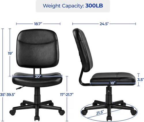 Vista 3 de Yaheetech Silla de oficina sin brazos, silla de escritorio ergonómica, respaldo bajo, piel sintética, ajustable, silla giratoria para computadora