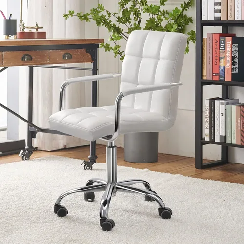 Vista 2 de Kemon Office Chiar - Silla de escritorio con reposabrazos/ruedas, cuero sintético, respaldo medio, altura ajustable, silla de computadora para Blanco