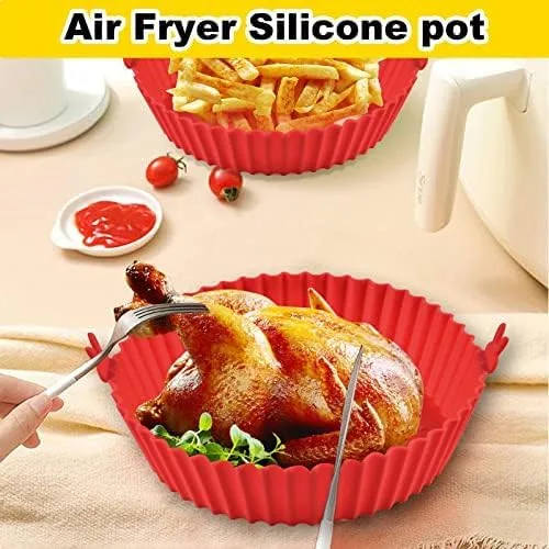 Vista 7 de Paquete de 2 ollas de silicona para freidora de aire, olla de silicona para freidora de aire de 8 pulgadas, bandeja para hornear reutilizable