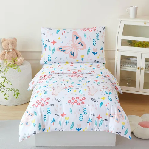 Vista 10 de PERFEMET Juego de cama de 4 piezas para niños pequeños con edredón de autos para niños, reversible, ligero, vehículos azules, juego de cama