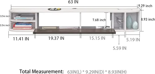 Vista 4 de Pmnianhua Soporte flotante para TV, 63 pulgadas, consola de TV flotante moderna, mueble de TV montado en la pared, centro de entretenimiento